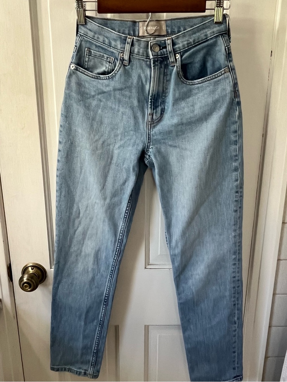 Everlane High Rise Straight Leg Jeans 25 R Light Wash Blue Stretch Cotton